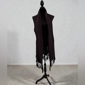 Sanctuary Charcoal/Brown Sleeveless Fringe Knit Vest